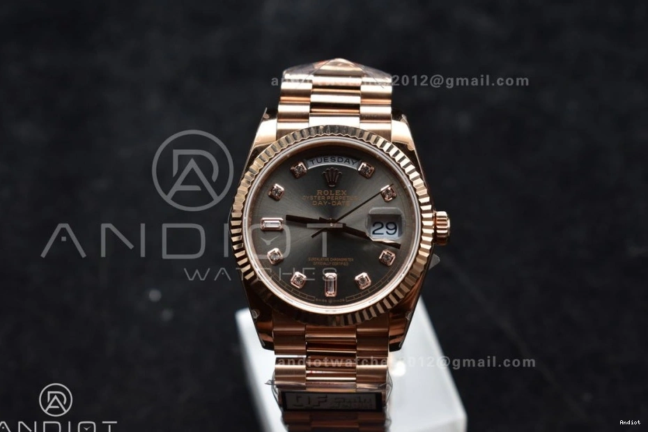 (Gain RG vr3255 904L Dial Grey Steel President with DayDate QF 36 Diamond Square Bracelet Best on V5 Edition Weight) 0506